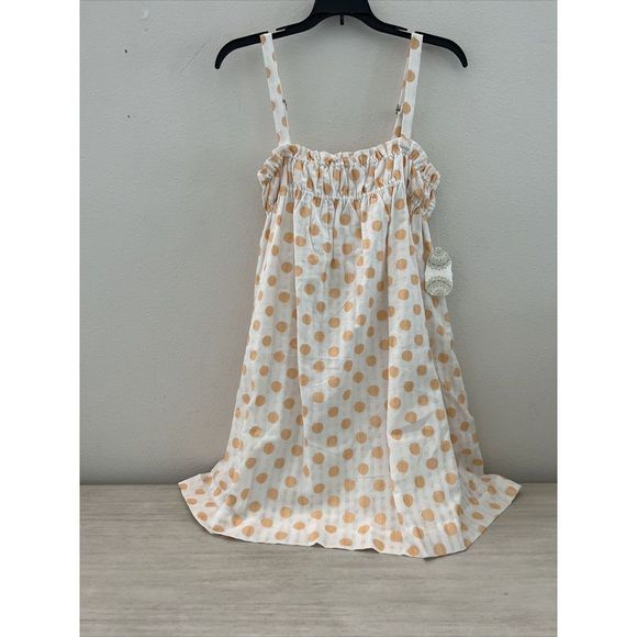 Altar’d State Sz Medium Orange Polka Dot White Sleeveless Dress Pockets Lined$70 - Picture 4 of 16